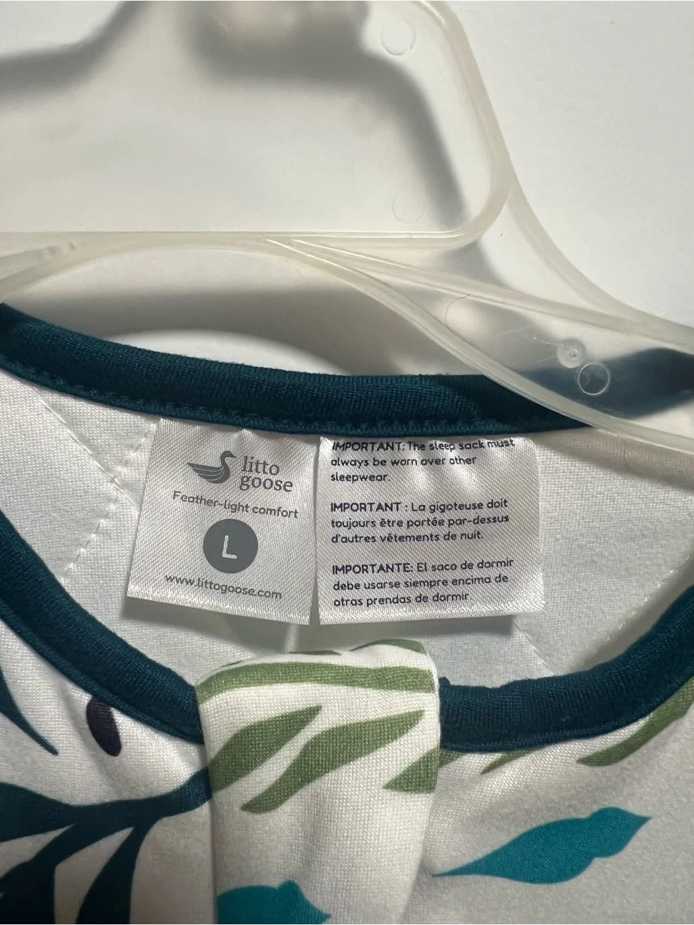 Sleeveless White Baby Sleep Sack with legs with Blue and Green Leaf Print